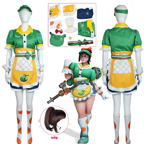Anime Overwatch Cosplay Mei-Ling Zhou Costumes Honeydew Skin Skin Maid Dress Women Halloween Role Pl