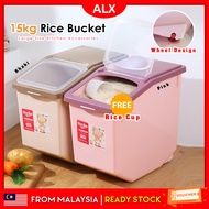ALX [ CLEAR STOCK ] Rice Cereal Storage Box Kitchen Dapur Beras Storage Container Wheels Transparent 10kg / 15kg