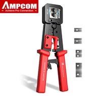 AMPCOM RJ45 Crimp Tool Pass Through CAT5 CAT5E CAT6 Crimper Cutter Stripper for RJ45 RJ12 RJ11 8P 6P