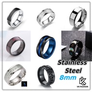 8mm Cincin Hitam Stainless Steel Matte Black Gold Silver Unisex Mens Fashion Ring Lelaki Plain Cinci
