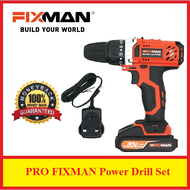 [Ready Stock] PRO FIXMAN Power Drill Set 20V 1500mAh Lithium Ion Battery 2-speed planetary gear box Lock and drill push button Comfortable Small Size 9074662-001001