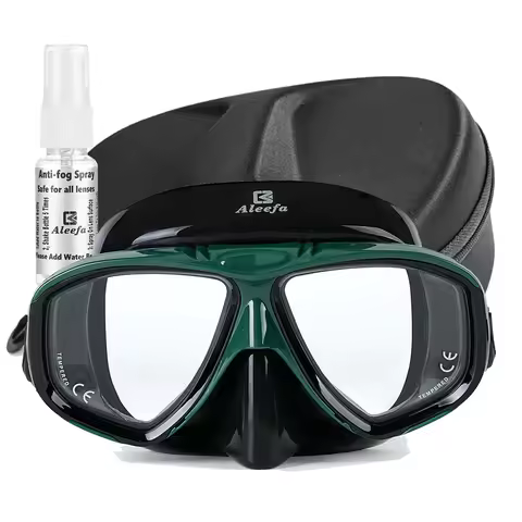 Myopia Diving Mask with Tempered Glass Lens - Antifog, Nearsighted Swim Goggles with Nose Cover for