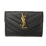 二手 SAINT LAURENT PARIS Monogram 小號信封錢包，絎縫粒面小牛皮，YSL，黑色，對折錢包，414404 BOW01 1000