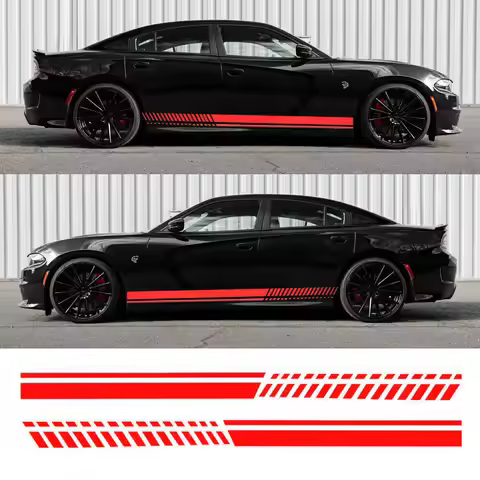Sport Racing Red Side Rocker Stripes Decal Vinyl Sticker For Dodge Charger