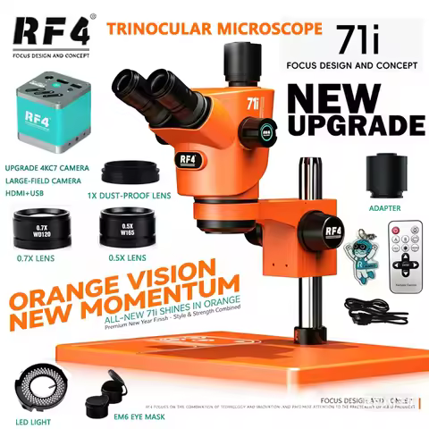 RF4 NEW 71i 30°C Ergonomic Stereo Trinocular Microscope Large-field HDMI 4KC7 Camera 6.5-65X Phone S