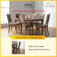 Jo ELLE – Aria 1+6 Solid Wood Dining Set / Meja makan 6 kerusi / 餐桌