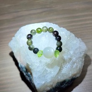 •夜之精靈• 綠月光×綠橄欖石×黑玫瑰碧璽 設計款戒指