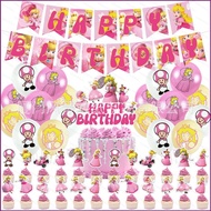 Mario Peach Princess Theme kids birthday party decorations banner cake topper balloon swirls set supplies