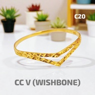 Wing Sing Cincin V Original Bajet Dua Layer 2L Fesyen Tulen Emas 916 / 916 Gold Double Layer V Ring