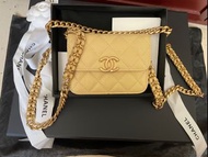 Chanel wallet  cardholder with chain 荔枝皮癈包雙鏈 米黃 yellow bag