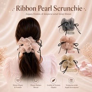 Blackping - Elegant Korean Pearl Ribbon Scrunchie Hair Tie - Korean Ribbon Pearl Scrunchie - LHS2192