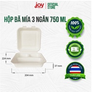 50 hộp bã mía Gracz 3 ngăn 750ml đồ dùng 1 lần đựng cơm phần bún xào cho nhà hàng quán ăn B033