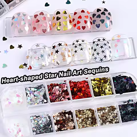 1 Box Mixed Star and Heart Shaped Nail Art Glitter Jewelry Kawai Y2K Charming Nail Decorations Nail 