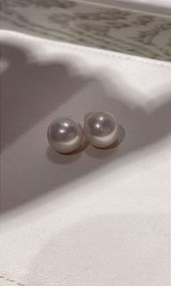 18K金天然極光淡水珍珠耳環12mm  極光鏡面正圓 南洋澳白平價替代耳釘