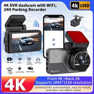 4K DVR Dashcam with WIFI, 24H Parking Recorder,Front 4K +Back 2K,3840*2160 Resolution,Loop Recording