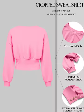 Y2K retro solid color oversized sweatshirt, crew neck slimming lazy style daily top, essential for Y