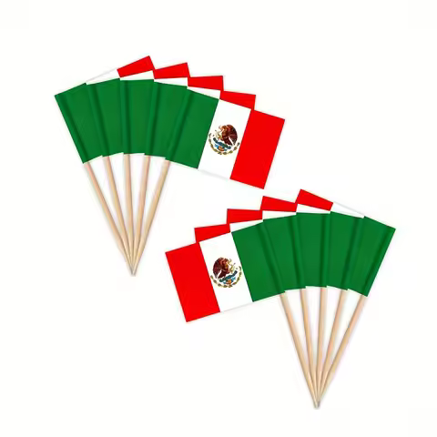 100pcs Mexican Toothpick Flags, Cupcake Topper Decorated With Mexican Flag, Mini Baton Flag Decorate