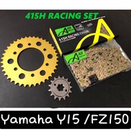 AJI RACING CHAIN + SPROCKET SET 415 Y15 Y150 FZ Y15ZR Y150ZR FZ150 GEAR SPOKET SPOCKET GOLD RANTAI E