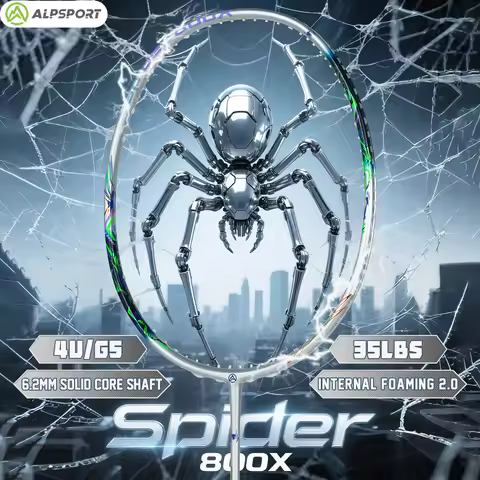 ​​ALP SPIDER 800X 3D 4U Super Light Full Carbon Badminton Racket G5 Ultra-Thin Shaft Max 35 LBS Prof