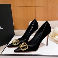 BALL SHOES WITH V-LOCK in 3 colors, soft shiny leather, 9cm high heel, classy on the feet heels