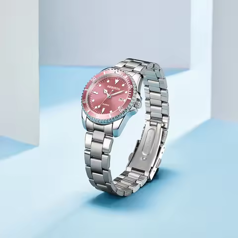 REBIRTH Original Women's Watch Fashion Business Stainless Steel Strap Automatic Date Waterproof Wome