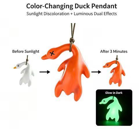 2Pcs UV Color Change Duck Keychain, Glow in Dark Luminous Pendant, Cute Cartoon Animal Key Ring for 