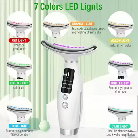 Colour Light Face And Neck Beauty Instrument 7 Modes And 7 Speeds Adjustment With Curved Hand Grip N