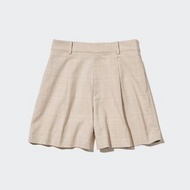 UNIQLO 女裝 SMART打褶短褲(格紋) 456211 S 棕色