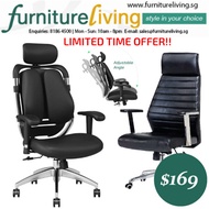 Furniture Living SG - New Office Chair Ergonomic design Black Grey Purple Mesh Head Back Support PVC