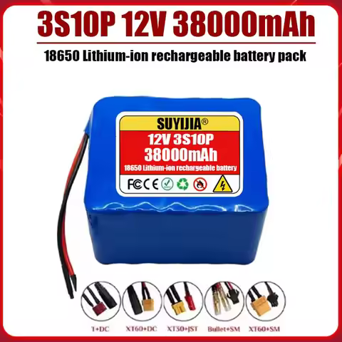 New 38000mAh 3S10P 12V lithium battery pack 18650 12.6V lithium ion rechargeable battery suitable fo