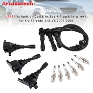 Artudatech UF431 3x Ignition Coil & 6x Spark Plug & 3x Wireset For Kia Sorento 3.5L V6