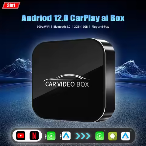 2025 New Andriod 12.0 Video Box Wireless Android Auto & Wireless Carplay 3in1 Smart Multimedia Adapt