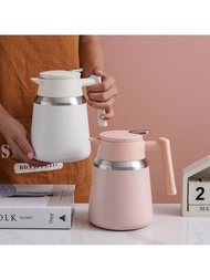 1pc 1100ML/37oz Stainless Steel Vacuum Coffee Pot, Household Large Capacity Bottle With Button, Insu