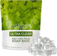 2 LB - Ultra Clear Glycerin Soap Base by Velona | Pre-Cut Cubes | SLS/SLES Free | Melt and Pour | Transparent Natural Bars for The Best Result for Soap-Making