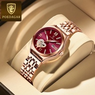 POEDAGAR Fashion Ladies Watch Gold Stainless Steel Strap Seiko Diamond Dial Luminous Calendar Fashion Women Watch 320