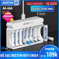 Bộ Sạc 8 pin AA AAA Beston C9024 Mẩu mới 2025 sạc nhanhtự ngắt khi đầy đèn LED báo thông minh dùng c
