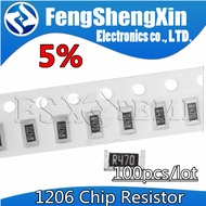 100pcs/lot 5% chip Resistors 1206 SMD resistor 0R ~10M 1/4W 0 1 10 100 150 220 330 ohm 1K 2.2K 10K 1