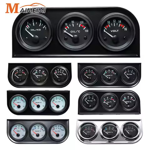 52MM 3 In 1 Oil Pressure Gauge + Volt meter + water temp gauge Kit Volt meter with sensor Oil Temper