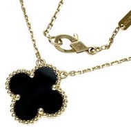 Pre-owned Van Cleef & Arpels Alhambra Onyx Necklace in 18k Gold, 5.1g, 38cm/42cm, for Women