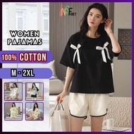 INSFAIRY 100% Cotton Pyjamas Women Short Sleeve Baju Tidur Wanita Cotton Baju Tidur Seluar Pendek Cotton Sleepwear Woman