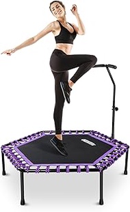 'ONETWOFIT 48'' Silent Mini Trampoline with Adjustable Handle Bar Fitness Trampoline Bungee Rebounder Jumping Cardio Trainer Workout'