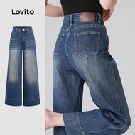 Lovito Casual Jeans Leisure Simple Blue Jeans for Women L185AD686 Lovito Seluar Jeans Kasual Santai 