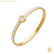 Sis Love Jewel Titanium Steel 18K Gold Plated Roman White Color Oval Bangle Minimalist Simple Gelang