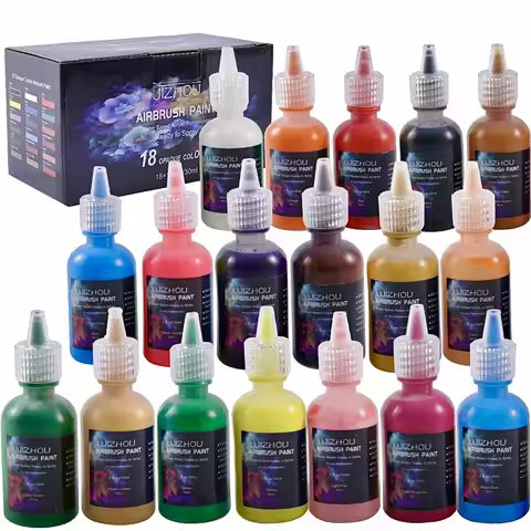 JIZHOU Airbrush Paint,18 Colors Airbrush Paint Set (30 ml/1 oz),Ready to Spray,Opaque & Neon Colors,