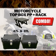 Motorcycle PP Box Motor Belakang With Metal Rack 37Liter/47Liter Motorcycle Safety Peti Box Kotak Mo