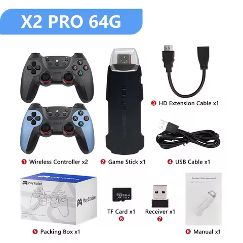 X2Pro TV Game Stick 4K HD Video Handle Game Console 40K/50K Games 64g/128g for PSP Retro Arcade Game