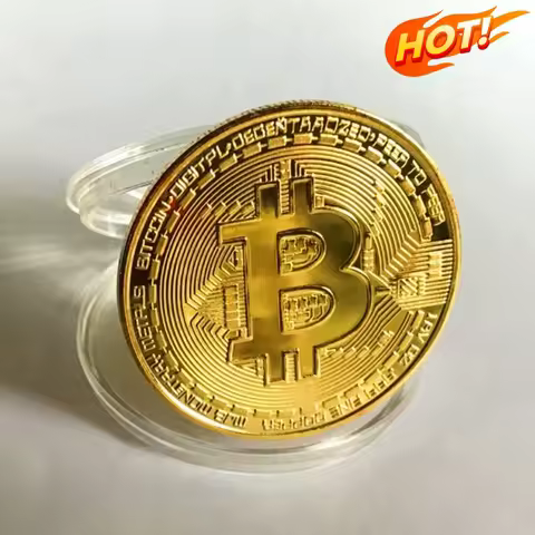 Gold Plated Bitcoin Commemorative Coin Collectible Art Collection Gift Physical Btc Metal Antique Im