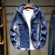 MARK BELT Denim Jacket Mens Hooded Slim Fit Casual Streetwear Jean Jackets Long Sleeve Trendy Outerw