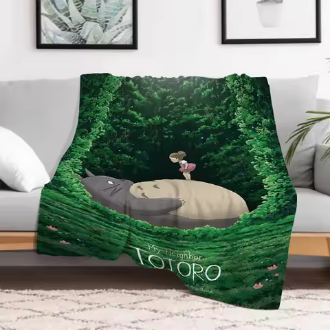 Kawaii T-TotoroS Classic Movie Throw Blanket Fluffy Soft Blankets on Sale Downy Sofa Knee Custom Mic