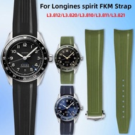 Soft Fluorine Rubber Watch Strap 21mm  Curved For  Longines spirit series L3.812 L3.802 Watch band M